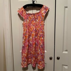 Faded Glory Girls XL 12-14 Summer Dress Orange Pink White Floral Smocked